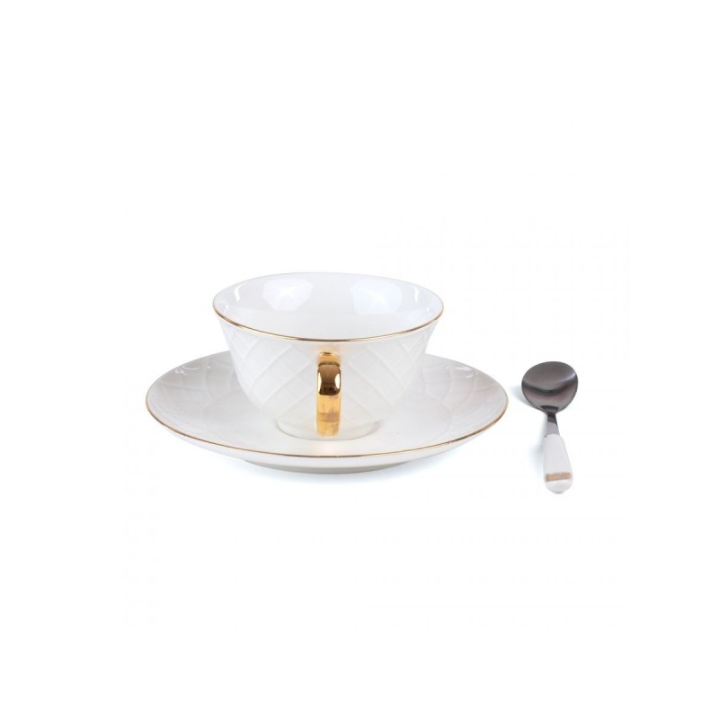 SELETTI Guiltless porcelain tea cup with plate and teaspoon - Prosperina