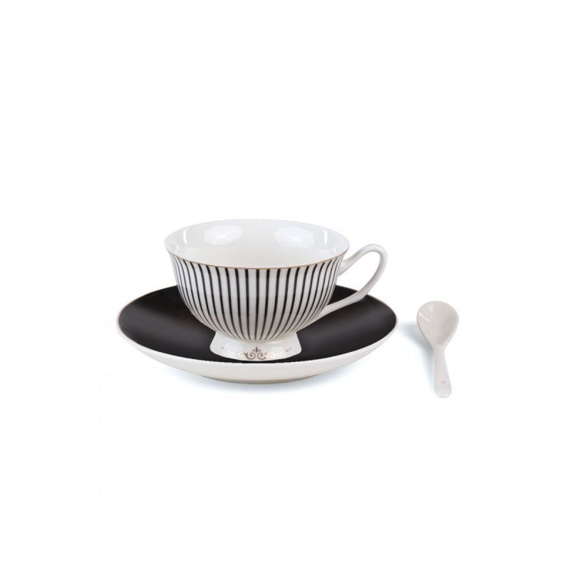 SELETTI Guiltless porcelain tea cup with plate and teaspoon - Minerva