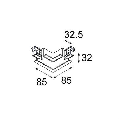 Modular Connector track recessed 90° inside 