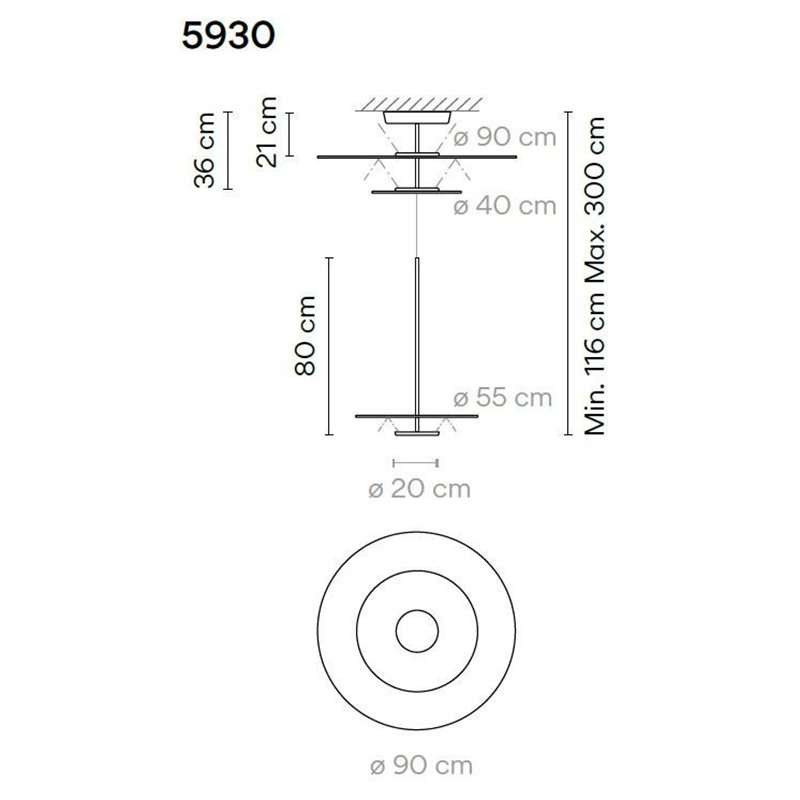Vibia Flat 3X 90 Extended suspension lamp