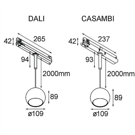 Modular Marbul Track 230V Suspended 109 1x LED DI | Track lighting fixture fixture