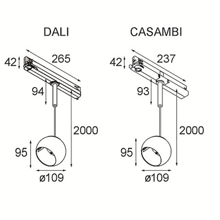 Modular Marbul Track 230V Suspended Adjustable 109 1x LED DI | Track lighting fixture fixture