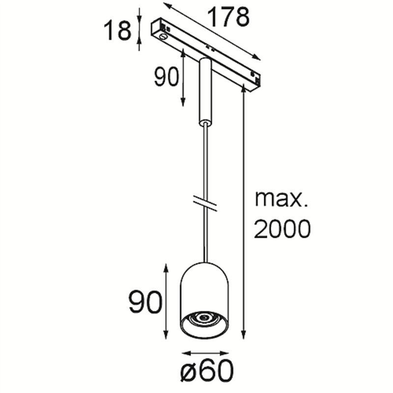 Modular Placebo Track 48V Suspended Down 60 1x LED | Schienenbeleuchtung