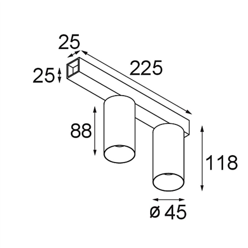 Modular Minude Surface Adjustable 45 Square 2x LED DE | Deckenlampe / Wandlampe