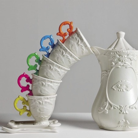 SELETTI i-wares coffee set in porcelain with coloured handle