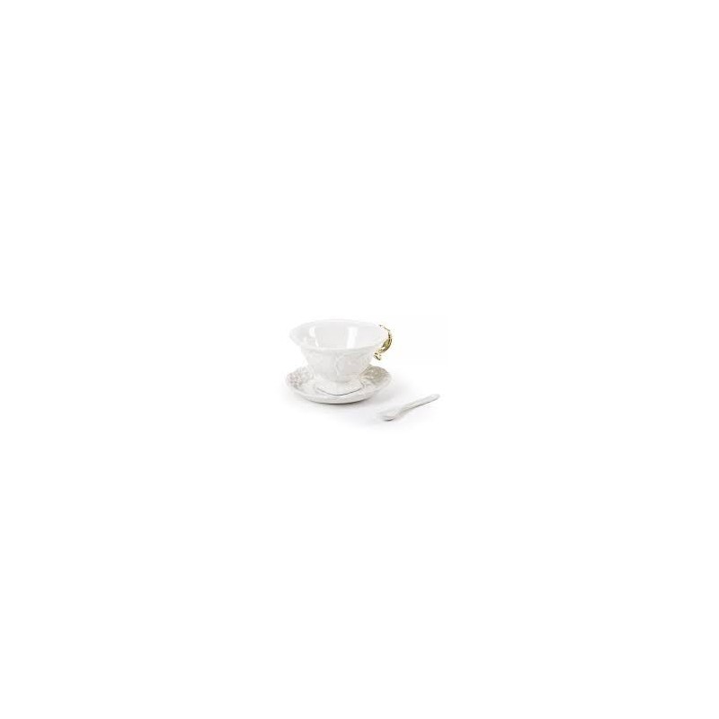 SELETTI i-wares tea set in porcelain with coloured handles gold