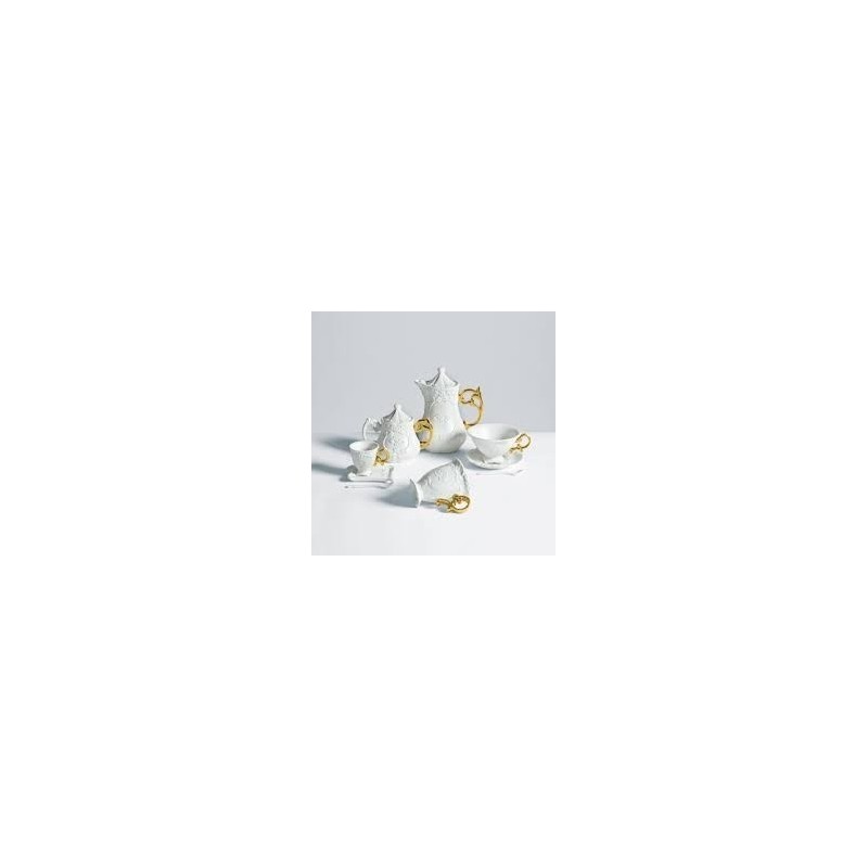 SELETTI i-wares tea set in porcelain with coloured handles gold