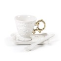 SELETTI i-wares coffee set in porcelain with coloured handle gold