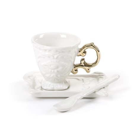 SELETTI i-wares coffee set in porcelain with coloured handle gold