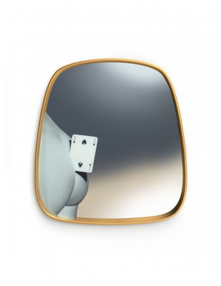 SELETTI Toiletpaper mirror with golden frame - two of spades