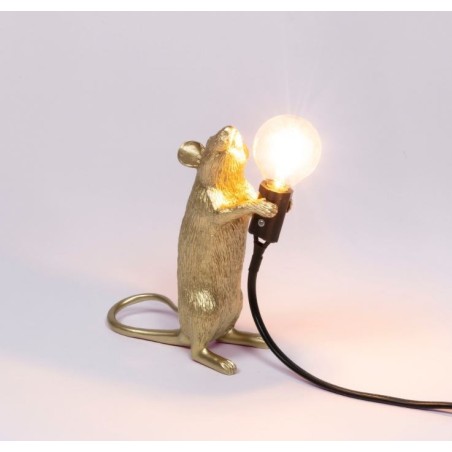 SELETTI Mouse Lamp Gold Standing/Step Black Cable