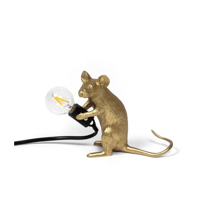 SELETTI Mouse Lamp Gold Sitting/Mac Black Cable