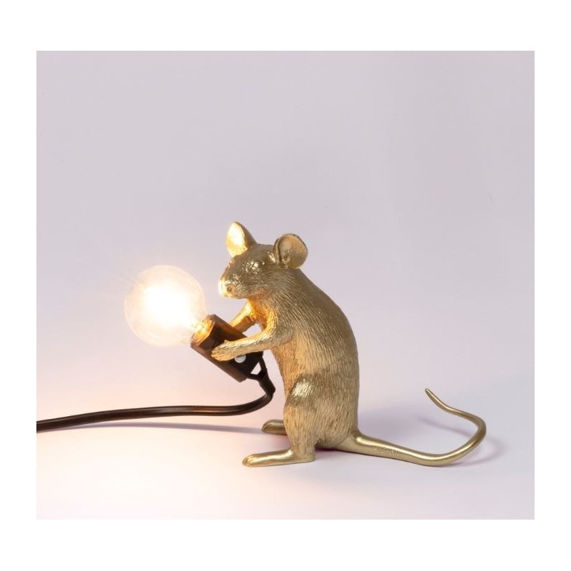 SELETTI Mouse Lamp Gold Sitting/Mac Black Cable