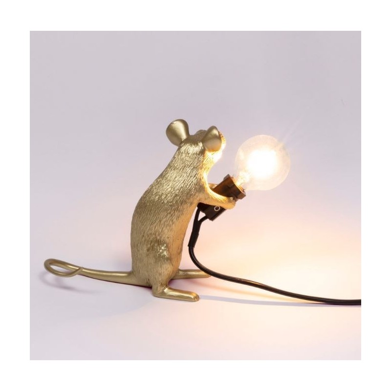 SELETTI Mouse Lamp Gold Sitting/Mac Black Cable